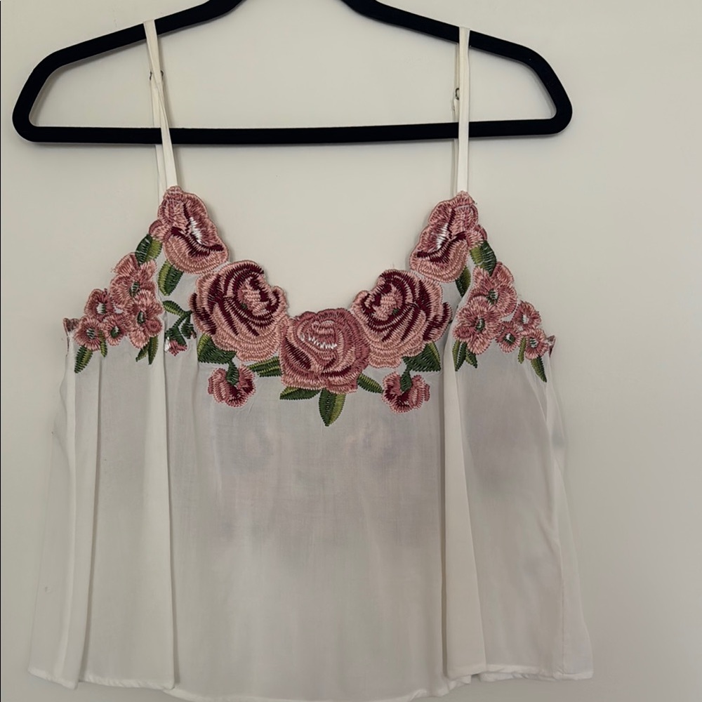 Floral Embroidered White Top
